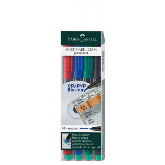 Permanento marķieru komplekts Faber-Castell Multimark M 1.0mm,konisks, 4 krāsas