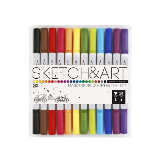 *Marķieri ar otu un Flomāstertipa pildspalvām Sketch&Art, 24 krāsas
