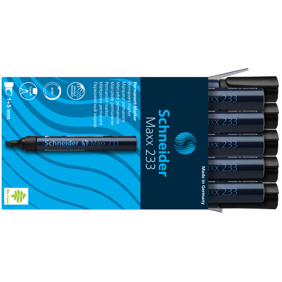 Permanentais marķieris Schneider Maxx 233 1-5.0mm, nošķelts, melns