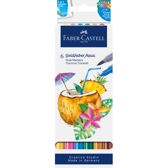 Akvareļu marķieri Faber-Castell Goldfaber Aqua, divpusēji, 6 krāsas, Fantasy Coconut