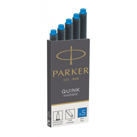 Картриджи для перьевых ручек Parker QUINK Long, Blue, Стираемые