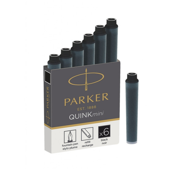 Картриджи для перьевых ручек Parker Quink Mini, Black, 6 шт, Аккуратная заправка