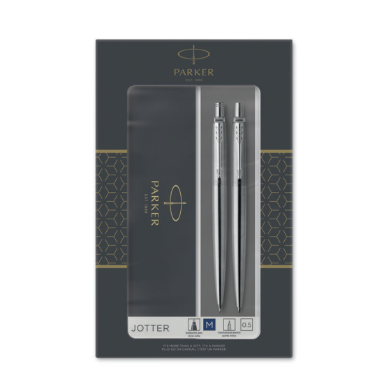 Dāvanu komplekts Parker Jotter Steel CT pildspalva + mehāniskais zīmulis