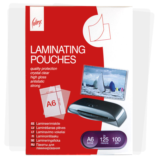 Laminēšanas plēves College Antistatic A6, 125mikr., 100 loksnes, glancētas