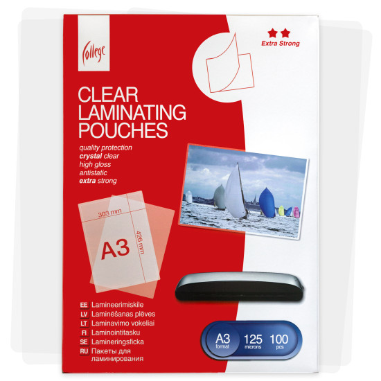 Laminēšanas plēves College Antistatic A3, 125mikr., 100 loksnes, glancētas