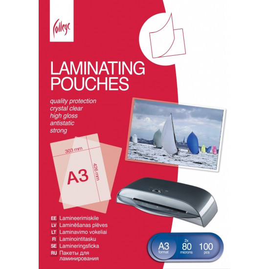 Laminēšanas plēves College Antistatic A3, 80mikr., 100 loksnes, glancētas