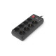 Pagarinātājs ar zemējumu un slēdzi REAL-EL RS-8F,  2 USB-A porti, 8-vietīgs, 3.0m, melns
