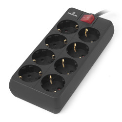 Pagarinātājs ar zemējumu un slēdzi REAL-EL RS-8 PROTECT, 8-vietīgs, 3.0m, melns