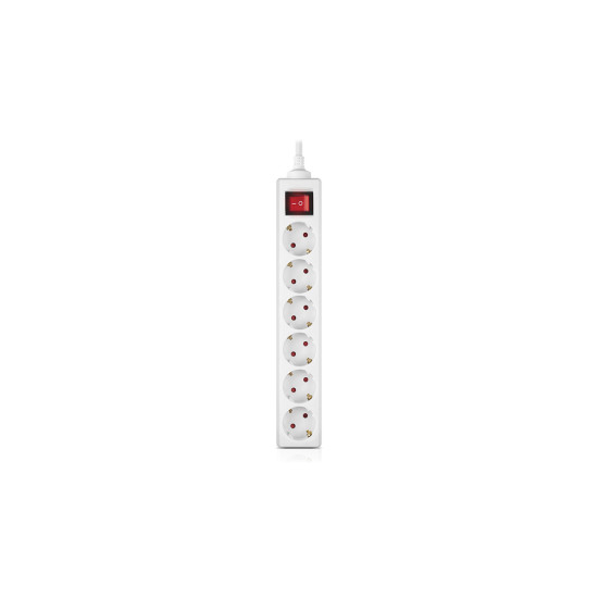 Pagarinātājs ar zemējumu un slēdzi REAL-EL RS-6 Protect, 6-vietīgs, 3.0m, balts