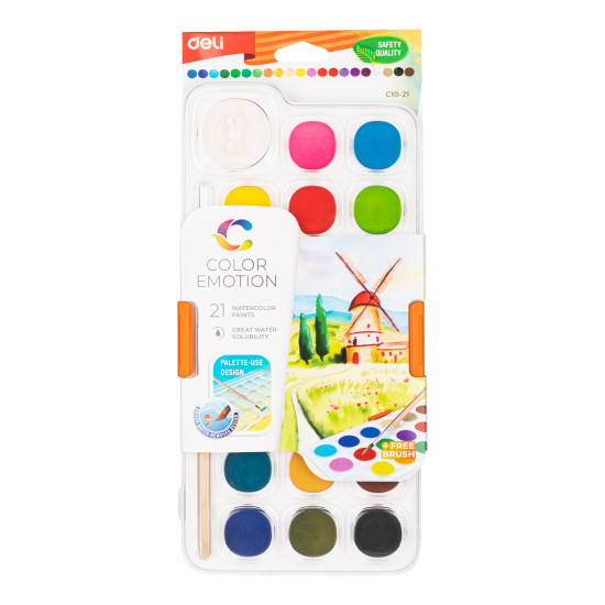 Набор акварельных красок DELI EC10, Крышка-палитра, Multicolor