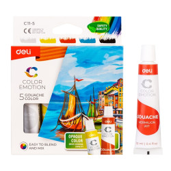 Guaša krāsas Deli, 12ml tūbiņā, 5krāsas/iep