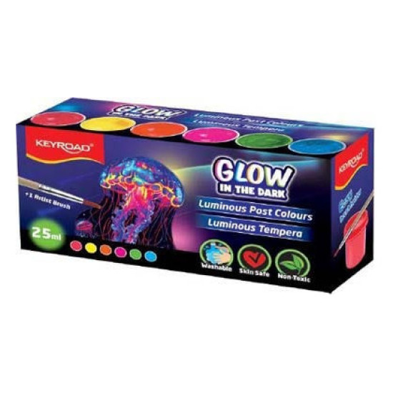 Набор гуаши KeyROAD "Luminious", Multicolor, 6x25мл, Светящиеся в темноте