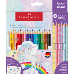 Trīsstūrveida akvareļu zīmuļi Faber-Castell Colour Grip Unicorn 18+6 krāsas