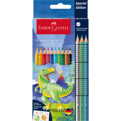 Trīsstūrveida akvareļu zīmuļi Faber-Castell Colour Grip Dinosaurus 10+3 krāsas