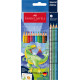 Trīsstūrveida akvareļu zīmuļi Faber-Castell Colour Grip Dinosaurus 10+3 krāsas