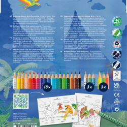 Trīsstūrveida akvareļu zīmuļi Faber-Castell Grip Dinosaurus 18+6 krāsas