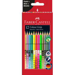 Trīsstūrveida krāsainie zīmuļi Faber-Castell Grip 12 krāsas