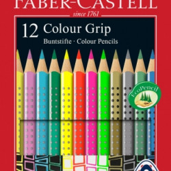 Trīsstūrveida krāsainie zīmuļi Faber-Castell Grip 12 krāsas