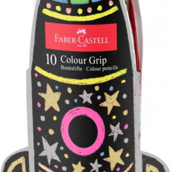 Krāsainie zīmuļi Faber-Castell Grip komplekts,10 neona krāsās metāliskā raķetē