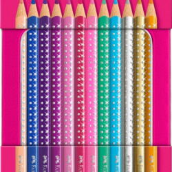 Trīsstūrveida krāsainie zīmuļi Faber-Castell Sparkle, metāla kārbā, 12 krāsas