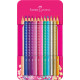 Trīsstūrveida krāsainie zīmuļi Faber-Castell Sparkle, metāla kārbā, 12 krāsas