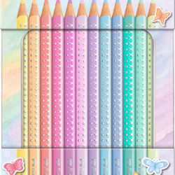 Trīsstūrveida krāsainie zīmuļi Faber-Castell Sparkle, metāla kārbā, 12 pasteļkrāsas
