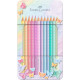 Trīsstūrveida krāsainie zīmuļi Faber-Castell Sparkle, metāla kārbā, 12 pasteļkrāsas