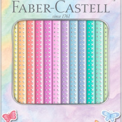 Trīsstūrveida krāsainie zīmuļi Faber-Castell Sparkle, metāla kārbā, 12 pasteļkrāsas