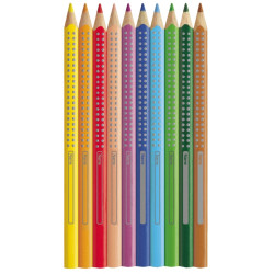 Trīsstūrveida krāsainie zīmuļi ar asināmo Faber-Castell Jumbo Grip, 12 krāsas