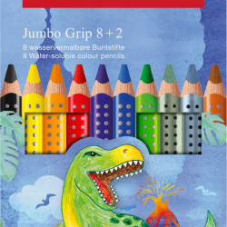 Trīsstūrveida akvareļu zīmuļi Faber-Castell Jumbo Grip Dinosaurus 8+2 krāsas