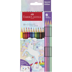 Trīsstūrveida krāsainie zīmuļi Faber-Castell Colour Grip Unicorn 10+3 krāsas