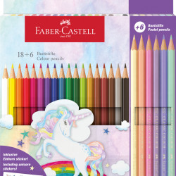 Trīsstūrveida krāsainie zīmuļi Faber-Castell Colour Grip Unicorn 18+6 krāsas