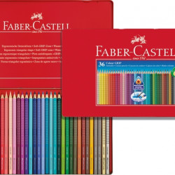 Akvareļu zīmuļi Faber-Castell Grip 2001, metāla kārbā, 36 krāsas