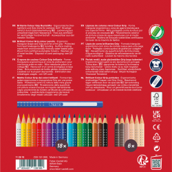 Trīsstūrveida akvareļu zīmuļi Faber-Castell Colour Grip 18+6 krāsas