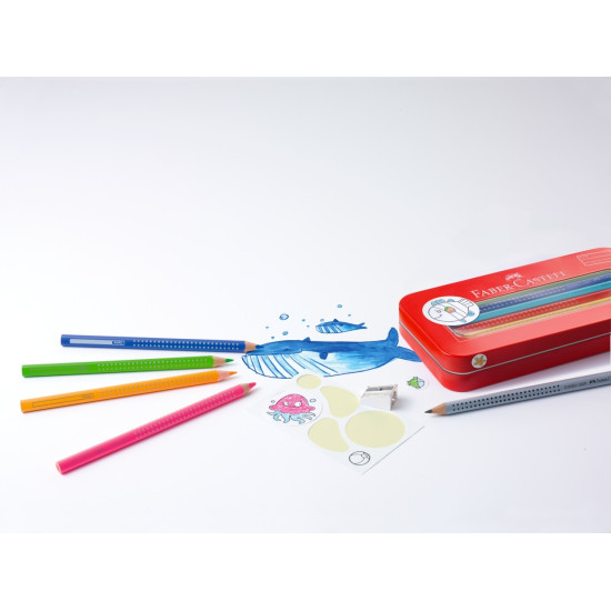 Trīsstūrveida krāsains zīmulis Faber-Castell Jumbo Grip, neona rozā