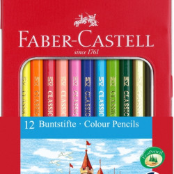 Krāsainie zīmuļi Faber-Castell Classic, metāla kārbā, 12 krāsas