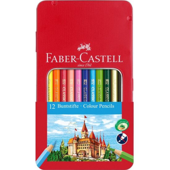 Krāsainie zīmuļi Faber-Castell Classic, metāla kārbā, 12 krāsas