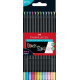 Trīsstūrveida krāsainie zīmuļi Faber-Castell Black Edition, 12krāsas pasteļu+neona krāsās