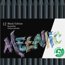 Trīsstūrveida krāsainie zīmuļi Faber-Castell Black Edition, 12 metāliskas krāsas