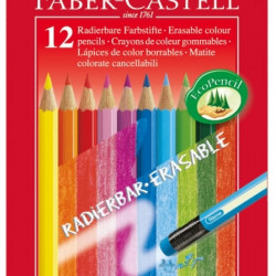 Krāsainie zīmuļi ar dzēšgumiju Faber-Castell, 12 krāsas