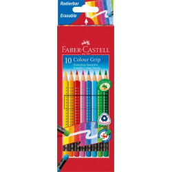 Trīsstūrveida krāsainie zīmuļi Faber-Castell Grip 2001, ar dzēšgumiju, 10 krāsas