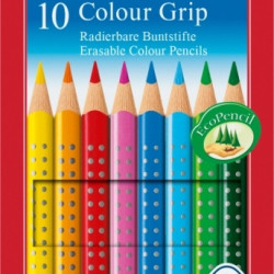 Trīsstūrveida krāsainie zīmuļi Faber-Castell Grip 2001, ar dzēšgumiju, 10 krāsas