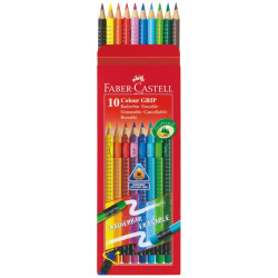 Trīsstūrveida krāsainie zīmuļi Faber-Castell Grip 2001, ar dzēšgumiju, 10 krāsas