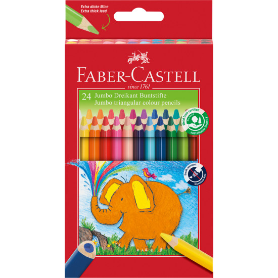 Krāsainie zīmuļi Faber-Castell Jumbo, 24 krāsas