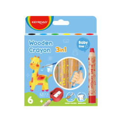 Krītiņi Keyroad Baby-Jumbo 3in1, 6 krāsas, koka +zīmuļu asināmais