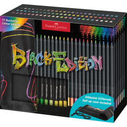 Krāsainie zīmuļi Faber-Castell Black Edition 72 krāsas, sarullējamā penālī
