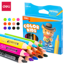 Trīsstūrveida krāsainie zīmuļi Deli Color Kids, 12 krāsas