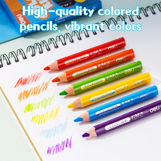 Trīsstūrveida krāsainie zīmuļi Deli Color Kids, 24 krāsas