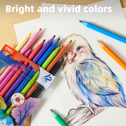Trīsstūrveida krāsainie zīmuļi Deli Wood-free, 12 krāsas