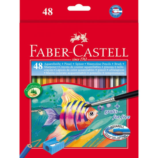 Akvareļu zīmuļi Faber-Castell Fish ar otiņu, asināmo, 48 krāsas